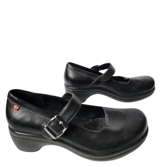 ECCO Shoes Womens Size 37 EU 6.5 US Clogs Mary Jane Wedge Black Leather Buckle - Picture 1 of 11
